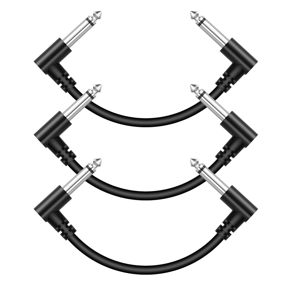 3 Inch Guitar Patch Cables, Sovvid 3-Pack Black Guitar Pedal Cable Effect Cable Cord, 1/4" inch TS Guitar Patch Cable Right Angle 3 INCH Black 3PACK