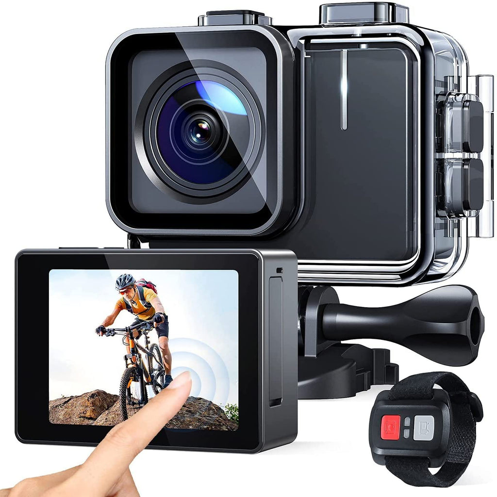 Action Camera 4K 50FPS 20MP Touch Screen, 40M Waterproof Underwater Camera EIS Remote Control Vlog Camcorder with Two 1350 mAh Batteries and Mounting Accessories Kit