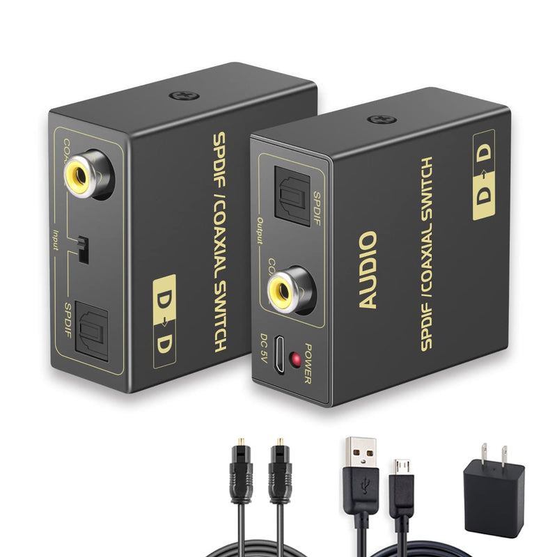 Optical to Coaxial or Coaxial to Optical Digital Audio Converter, Bi-Directional Fiber and coaxial Converter/Repeater/Splitter, with 1 Optical Cable
