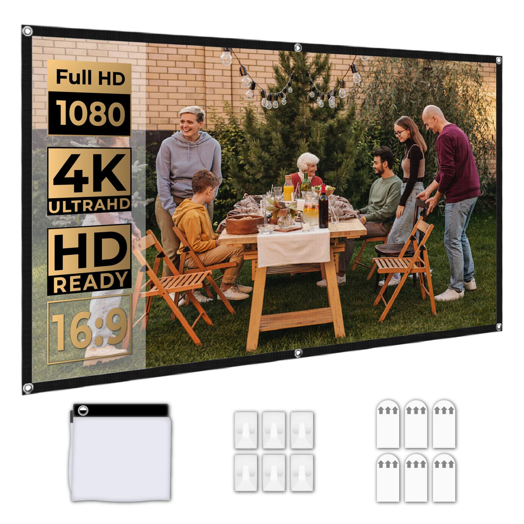 WEWATCH 120 Inch Projector Screen, Portable and Foldable Projector Screen, Double Sided Video Projector Screen for Indoor, Outdoor, Wrinkle Free