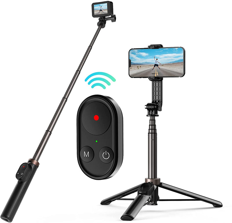 TELESIN 3-in-1 Selfie Stick with Wireless Remote for GoPro Hero 10 Black，Hero 9/Hero 8 GoPro MAX ，Aluminum Alloy Monopod Tripod Bluetooth Remote Control can be Controlled GoPro/iPhone/Android
