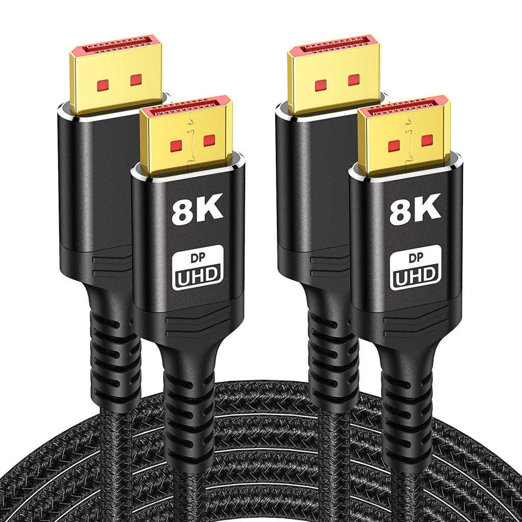 VESA Certified 1.4 DisplayPort Cable 2-Pack 3.3FT, Capshi 8K DP Cable (8K@60Hz, 4K@144Hz, 1080P@240Hz) HBR3 Support 32.4Gbps, HDCP 2.2, HDR10 FreeSync G-Sync for Gaming Monitor 3090 Graphics PC