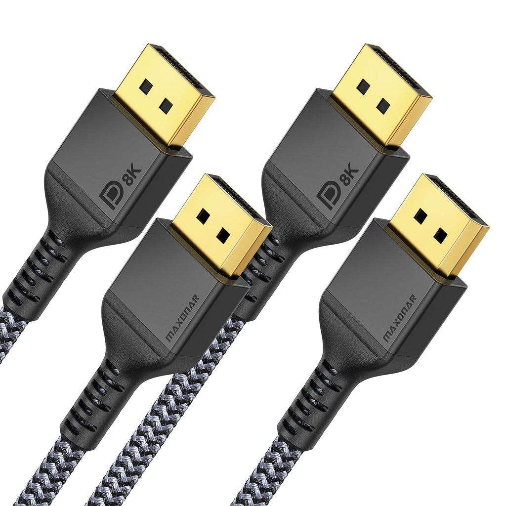 DisplayPort Cable 1.4, Maxonar 8K 6.6Ft/ 2M Displayport Cable (8K@60Hz 7680x4320, 4K@240Hz, 2K@144Hz) HBR3 High Speed DP to DP Cable Cord for PC, Laptop,TV Gaming Monitor - 2 Packs 6.6 FT Grey