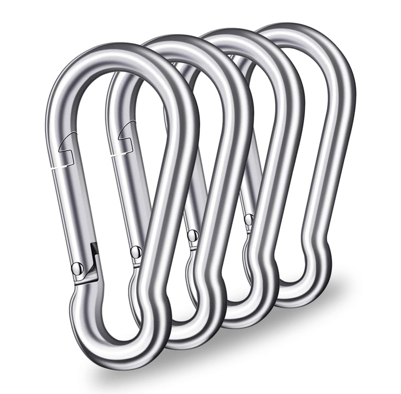 Carabiner Clip Spring Snap Hook - 4 PCS M8 Large Carabiner Clips Heavy Duty, 304 Stainless Steel Snap Hooks