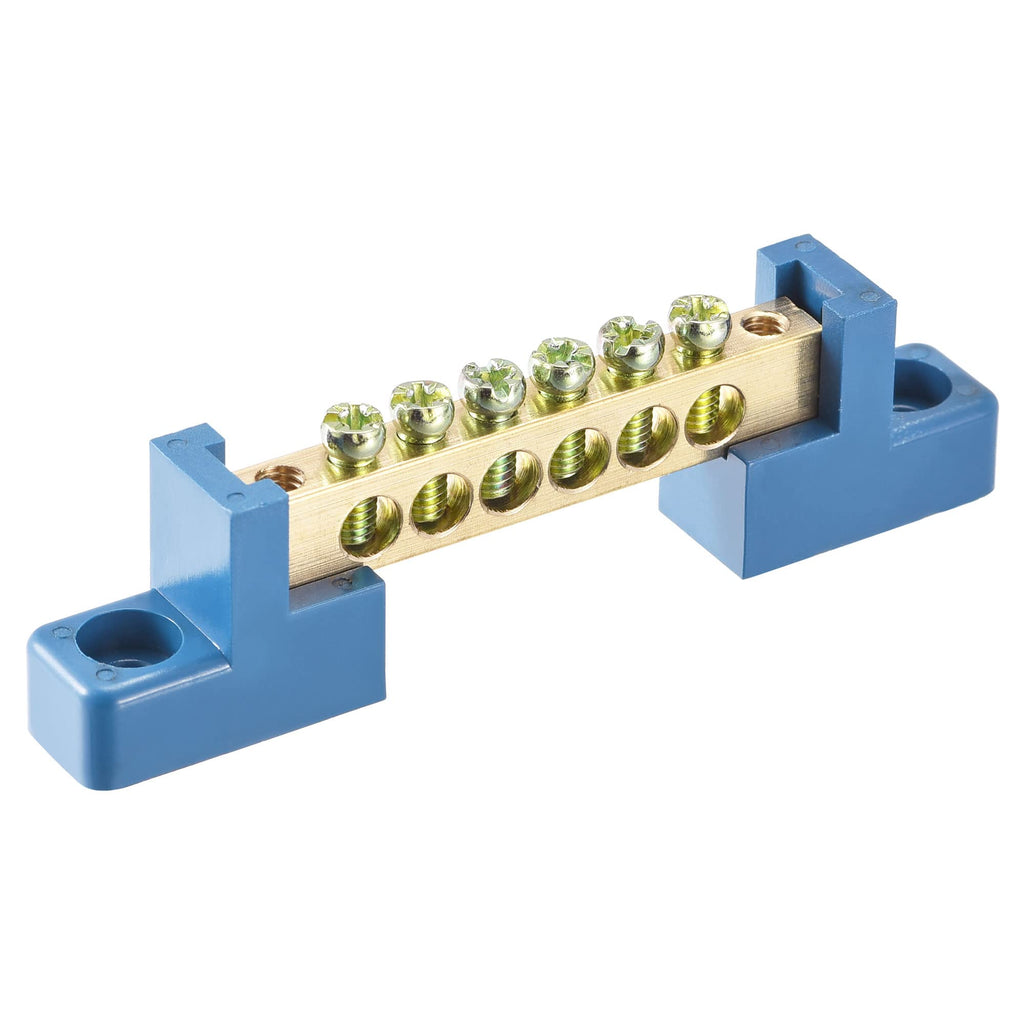 MECCANIXITY Bridge Design Terminal Screw Block Barrier for Electrical Distribution Brass 6 Positions Blue