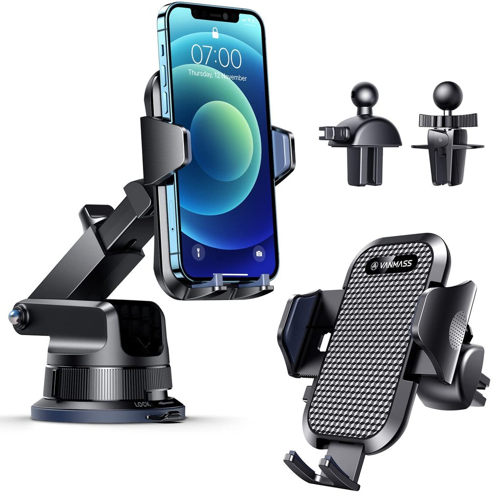 [2021 Upgraded] VANMASS Car Phone Mount Bundle with Strongest Combo [Super Suction Cup] & [Newest Clip]