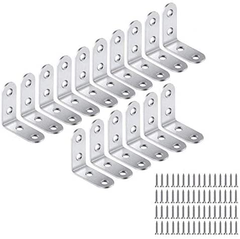 SAMNATE 20pcs Corner Brackets for Wood 40mmx40mmx16mmX2mm Stainless Metal Brackets Right Angle Steel,90 Degree L Shaped Angle Corner Braces Brackets 20pcs and 80pcs of Screws