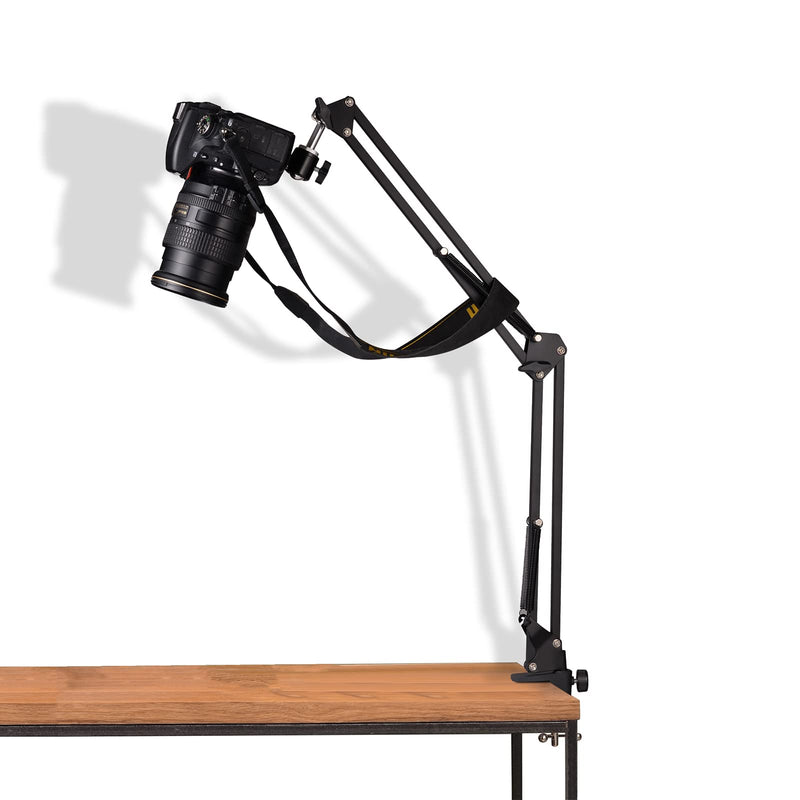 Adjustable Camera Stand,CLOOLC Camera Clamp Mount with Heads and Camera Arm,Desk Camera Mount for Video Recording Live Broadcast and lectures