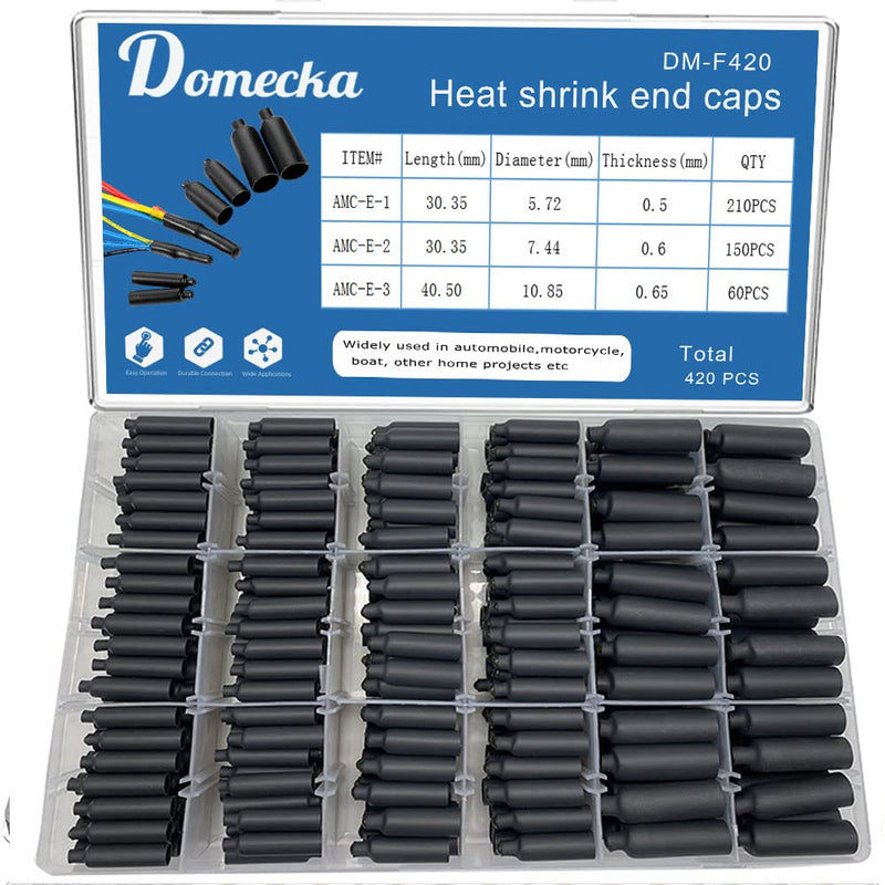 Domecka 420PCS Waterproof Heat Shrink End Caps Tubing, Wire Shrink Wrap Tubing, Electrical Wire Cable Wrap Marine Grade Sealed Heat Shrinkable Tubing, Adhesive Lined Tube Seal Heat-shrinkable Cap