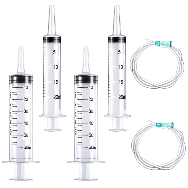 SnowTing Large Syringe Plastic Liquid Measuring 20ml 60ml with 13 Inch Tubing for Feeding Pets Kitten Puppy, Scientific Labs, Measuring, Watering, Refilling, Filtration, Oil or Glue Applicator Tools