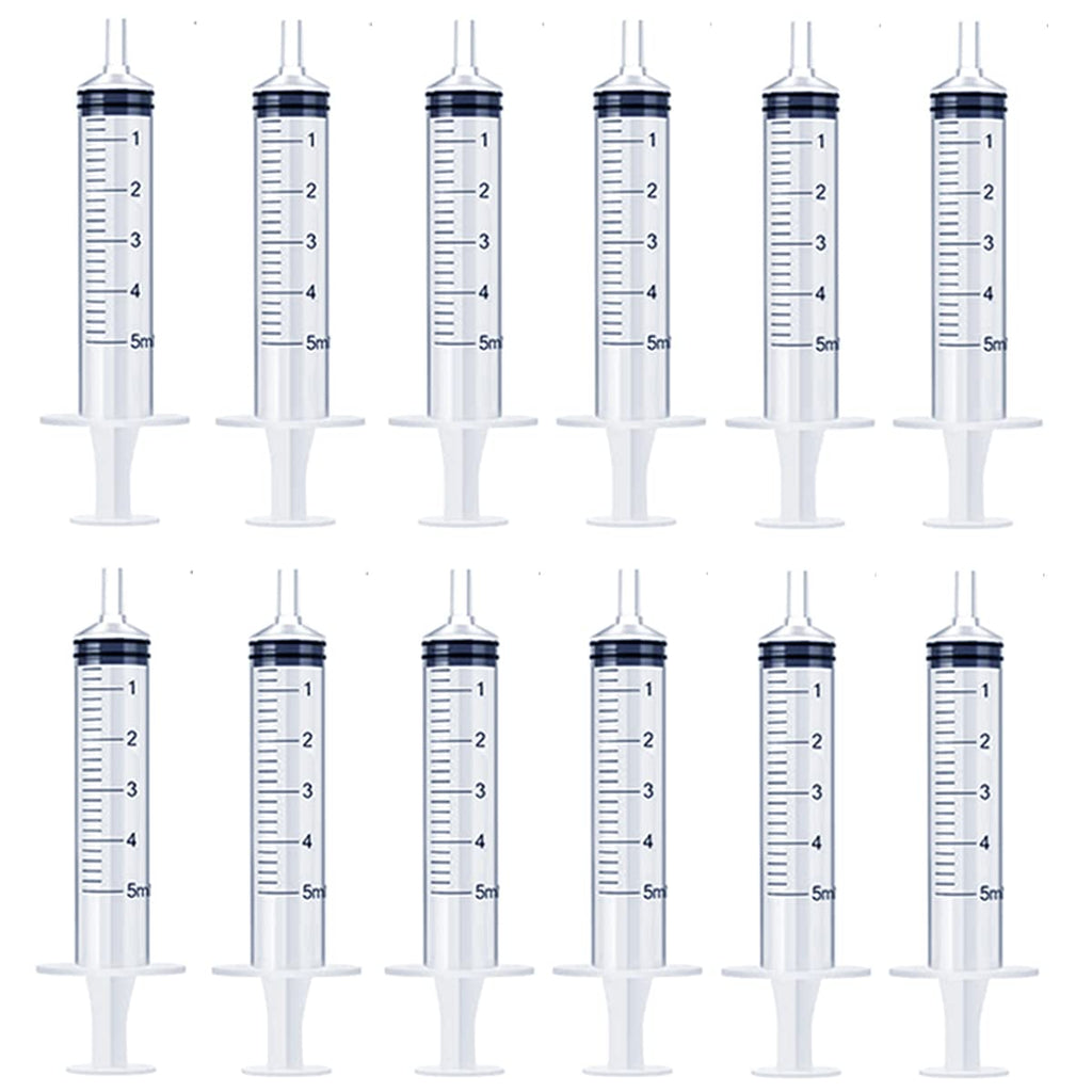 50 Packs 5ml Plastic Syringe with Luer Slip Tip Individually Sealed for Feeding Pets, Watering, Scientific Labs, Measuring, Refilling, Oil or Glue Applicator (No Needle)