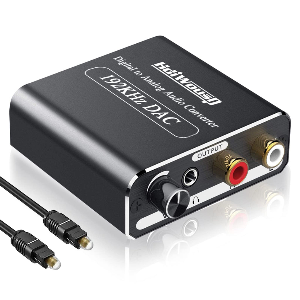 192KHz Digital to Analog Audio Converter with Volume Adjustment, Hdiwousp Optical to RCA Audio with Toslink Cable for Home Theater Series Audio Devices, Aluminum
