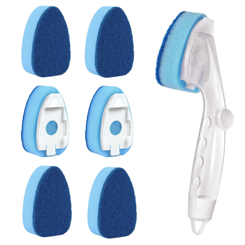 Dishwand Refills Soap Control Handle, 6 Heavy Duty Dish Wand Sponge Heads, Non Scratch Scrubbers Replacement Refill Brush Dispenser, Dishwashing Scrub for Sink Non Stick Kits Dishwasher Cleaning Tool Blue 6Pack