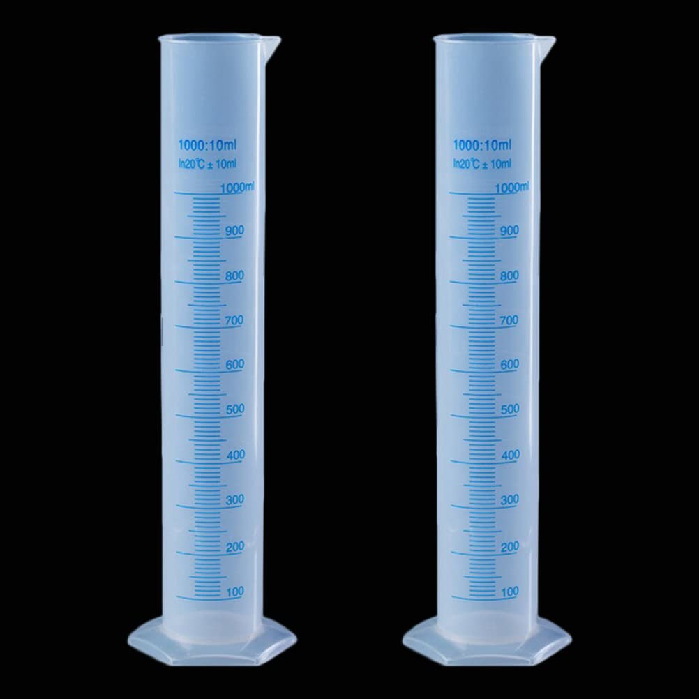 2Pack 1000ml Plastic Graduated Cylinder, Plastic Measuring Cylinder Set, 2-Sided Marking Lab Cylinders, Clear Science Measuring Cylinder for Home and School Science, Laboratory Supplies