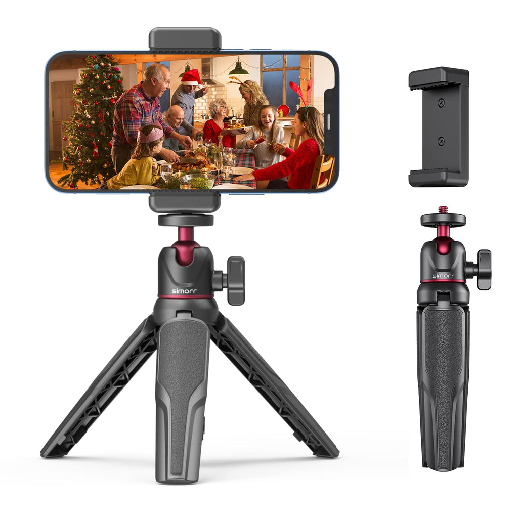 simorr Phone Tripod Stand with Universal Clip, Tabletop Mini Tripod Extendable Handle Selfie Stick Phone Cold Shoe Mount Vlog Kits for Sony for iPhone for Gopro Camera for Vlogging Black 3512 Tripod with Phone Holder
