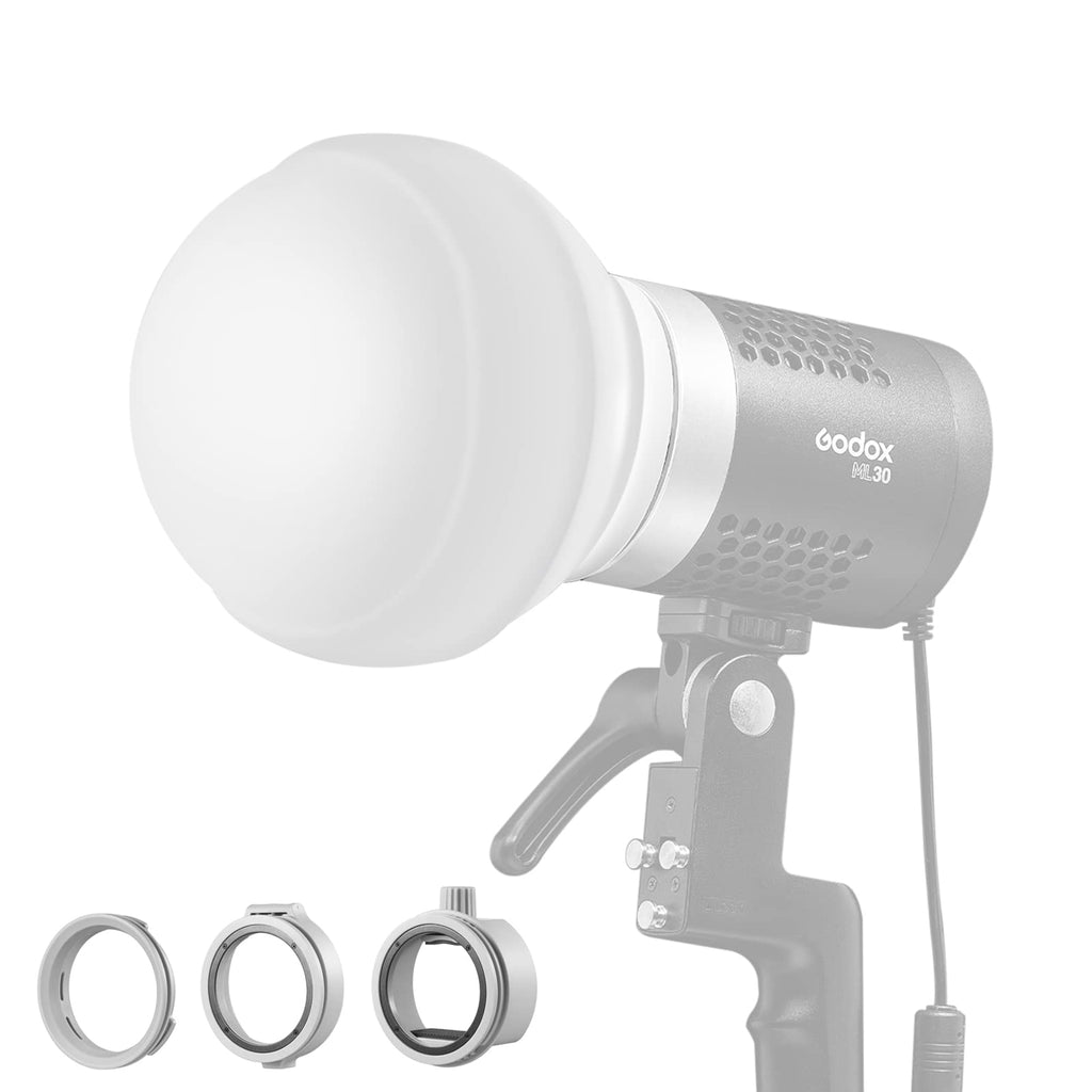 Godox ML-CD15 Diffusion Dome Kit with 3 adapters, Flash Light Diffuser, Compatible for Godox V1C V1S V1N ML30 ML60 ML60Bi AD200 AD200PRO & Other Godox Mount Lights