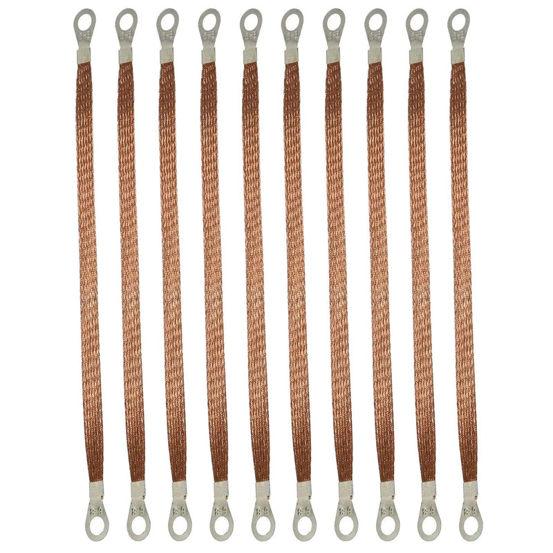 MEETOOT 10pcs 300mm Braided Ground Strap Automotive Engine Copper Ground Strap Wire with Terminals Plugs