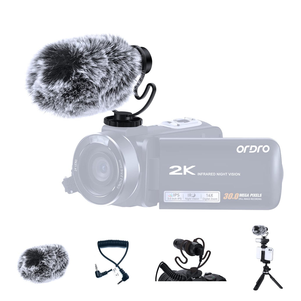 ORDRO Professional Video Microphone, Camera Mic with Shock Mount -External Video Shotgun Microphone for iPhone Android/Smartphones, Vlogging, DSLR Cameras Microphone for Canon EOS, Nikon and Camcorder