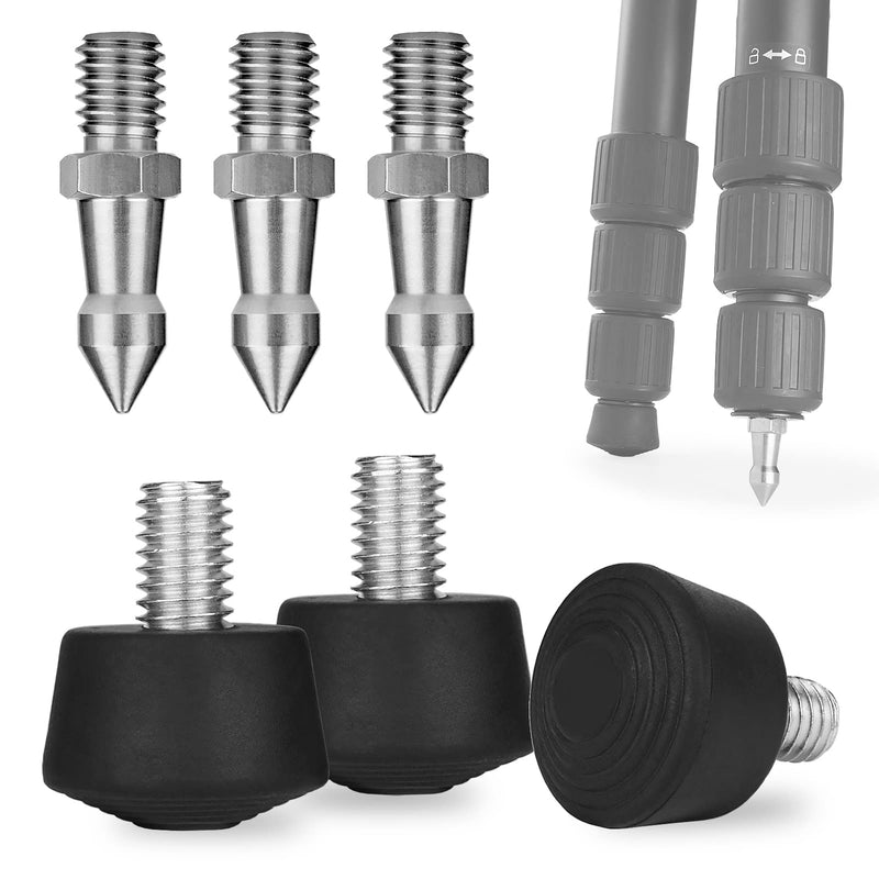 3 Sets of Rubber Tripod Foot Universal 3/8 Thread Anti-Slip with Stainless Steel Tripod Spikes Replacement Part for Monopod Tripod by Rigych Spike Kit