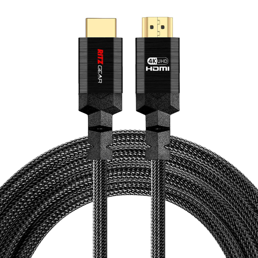 4K HDMI Cable 10 ft [3-Pack] - Black - Braided Nylon Cord & 24K Gold Plated Connectors, Ritz Gear High Speed HDMI 2.0 with Ethernet 3-Pack Black Braided