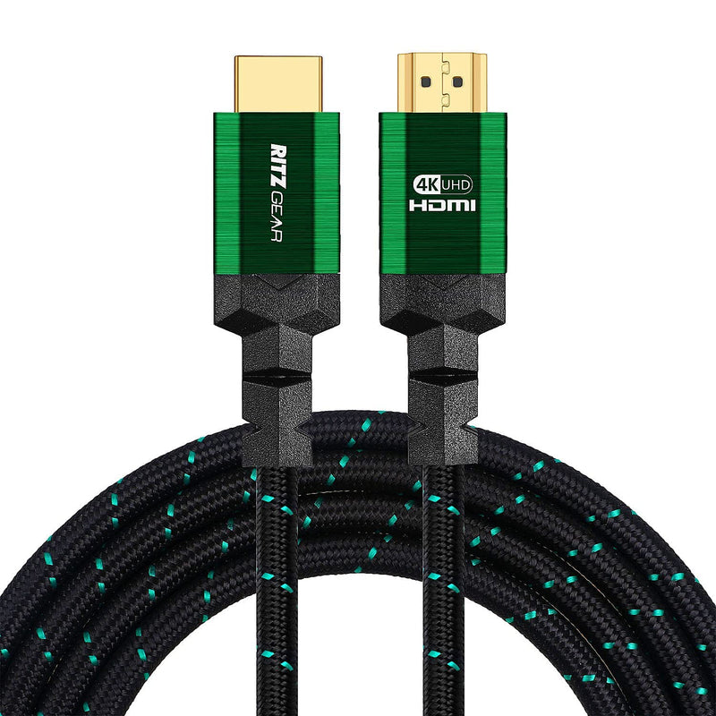 4K HDMI Cable 3 ft [10-Pack] - Green - Braided Nylon Cord & 24K Gold Plated Connectors, Ritz Gear High Speed HDMI 2.0 with Ethernet 10-Pack Green Braided