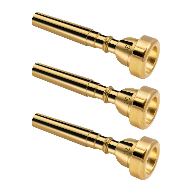 Cheerock 3Pack Trumpet Mouthpiece 3C 5C 7C Trumpet Accessories, Trumpet Mouthpiece Set with High Quality Brass Suitable for Beginners and Professional Players （Gold） gold