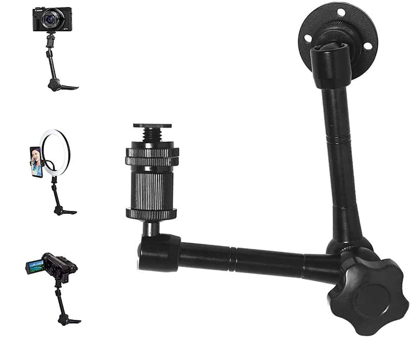 Camera Clamp Mount Articulating Magic Wall Arm Mount 11" Magic Articulated Holder Camera Arm Mount for Mini Projector Camera LED Light Flash Light POV Camcorders CCTV (Hot Shoe and Screws Included) 11 in Black