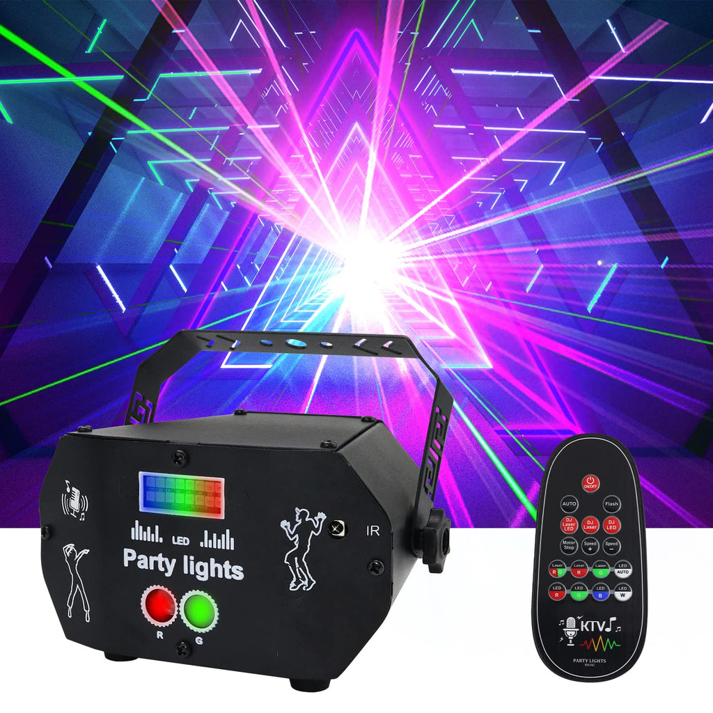 AMKI DJ Disco Light Party Lights, Mini 3 in 1 Strobe Light Sound Actived with Remote Control, RGB LED Pattern Stage Light by USB Powered for Light Show KTV Karaoke Xmas Club Bar Home Dancing