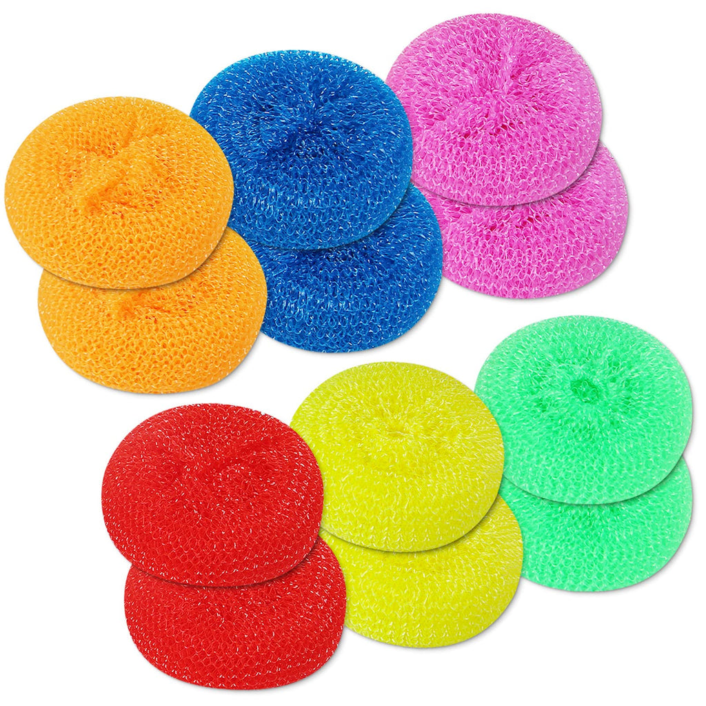12 Pieces Dish Scrub Brush,Nylon Scouring Pads,Assorted Colors Round Plastic Dish Scrubbers, Mesh Scourers Poly Mesh Scouring Dish Pads Non Scratch Cleaning Supplies Clean Ball-12
