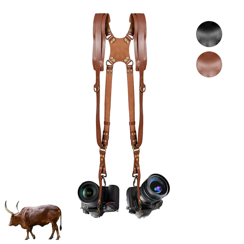 [AUSTRALIA] - Kasla Camera Strap, Camera Straps for Photographers-Leather Dual Camera Strap for Two DSLR/SLR Cameras (Brown) 
