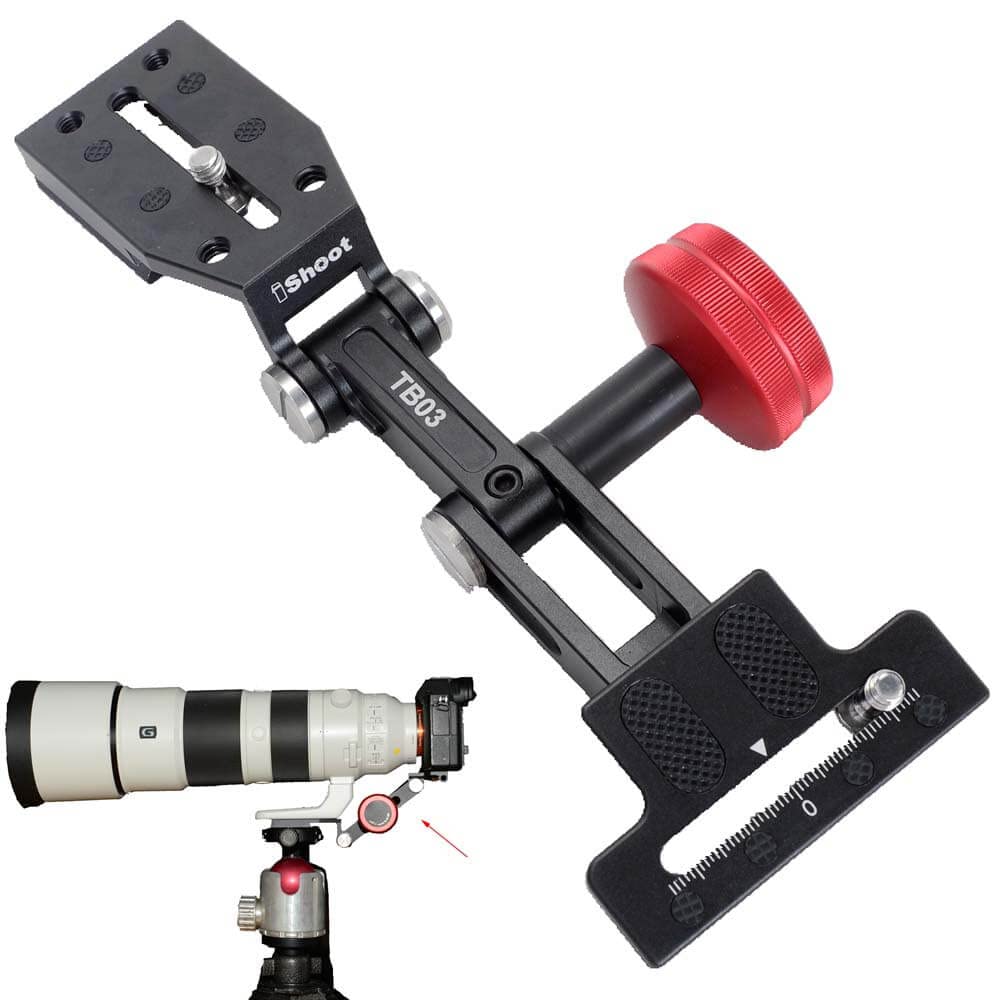 iShoot Foldable Long Focus Lens Support, Portable Telephoto Lens Bracket, Zoom Lens Stand, 2-in1 Camera Quick Release Plate Compatible with Manfrotto 200PL & Arca-Swiss Fit Tripod Ball Head Clamp