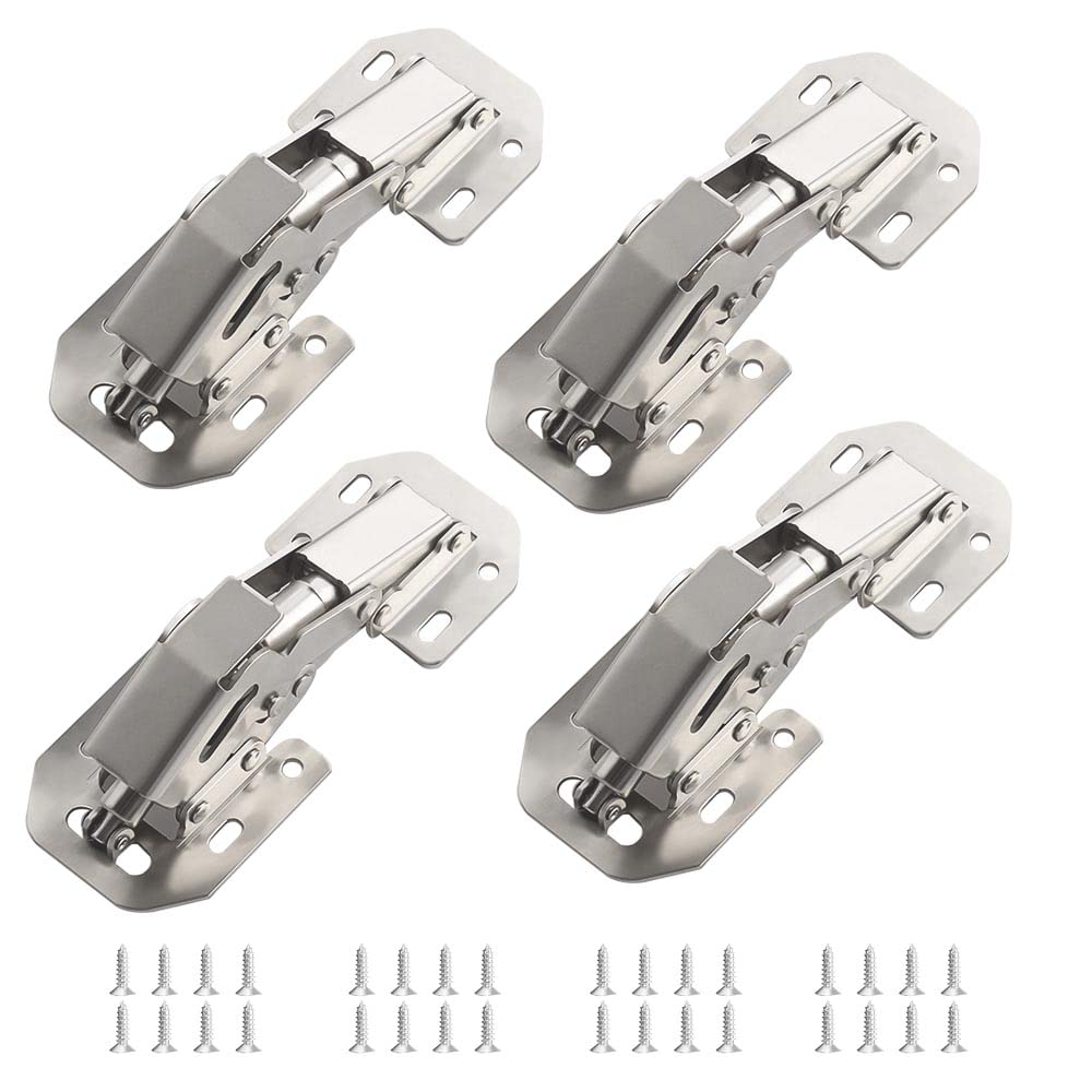 4 Pcs Soft Close Damping Hinges, Concealed Kitchen Cabinet Hinges, Frameless Hidden Hinges for Cupboard Door, Easy Installation Surface Mount Hinges with 32pcs Stainless Steel Screws, 90 Degree