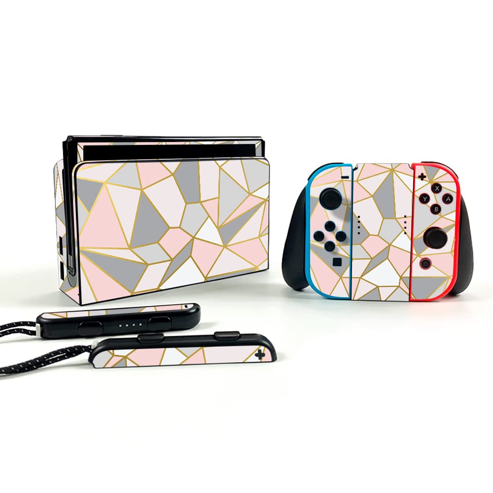 MightySkins Skin Compatible with Nintendo Switch OLED - Rose Gold Polygon | Protective, Durable, and Unique Vinyl Decal wrap Cover | Easy to Apply and Change Styles | Made in The USA