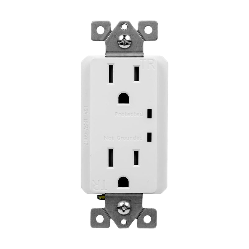 15A 125V, Surge Protector Receptacle with Grounding Indicator By Select-Lighting, Child Safe, Tamper-Resistant, Self-Grounding, 2-Pole, UL Listed, White