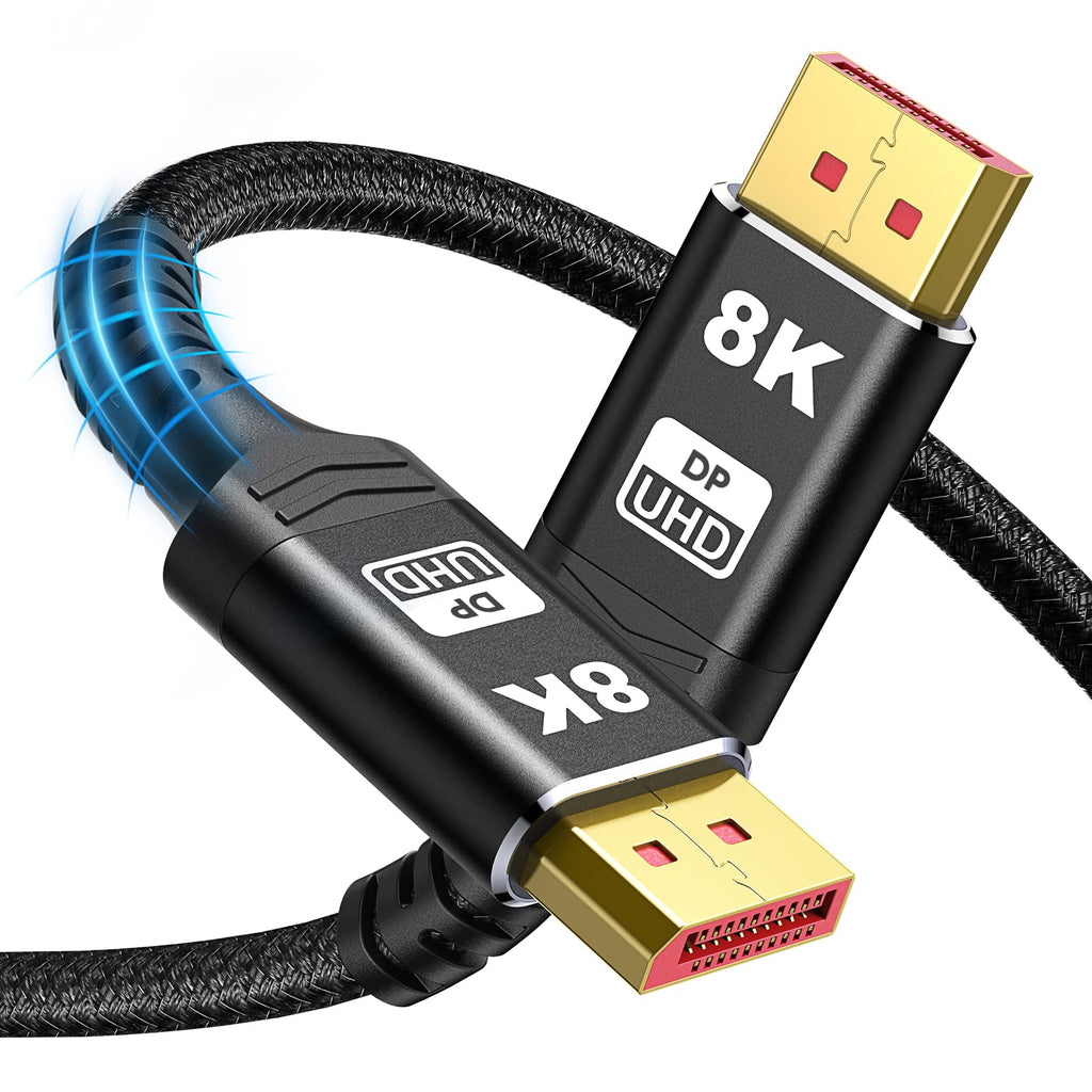 VESA Certified 1.4 DisplayPort Cable 6FT, Capshi 8K DP Cable (8K@60Hz, 4K@144Hz, 1080P@240Hz) HBR3 Support 32.4Gbps, HDCP 2.2, HDR10 FreeSync G-Sync for Gaming Monitor 3090 Graphics PC 6.6 feet