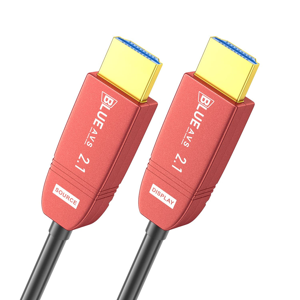 BlueAVS 8K HDMI 2.1 Fiber Optic Cable 15FT 48gbps 8K60Hz 4K120Hz Dynamic HDR eARC HDCP2.3 8K_15FT_BlackCable RedHousing
