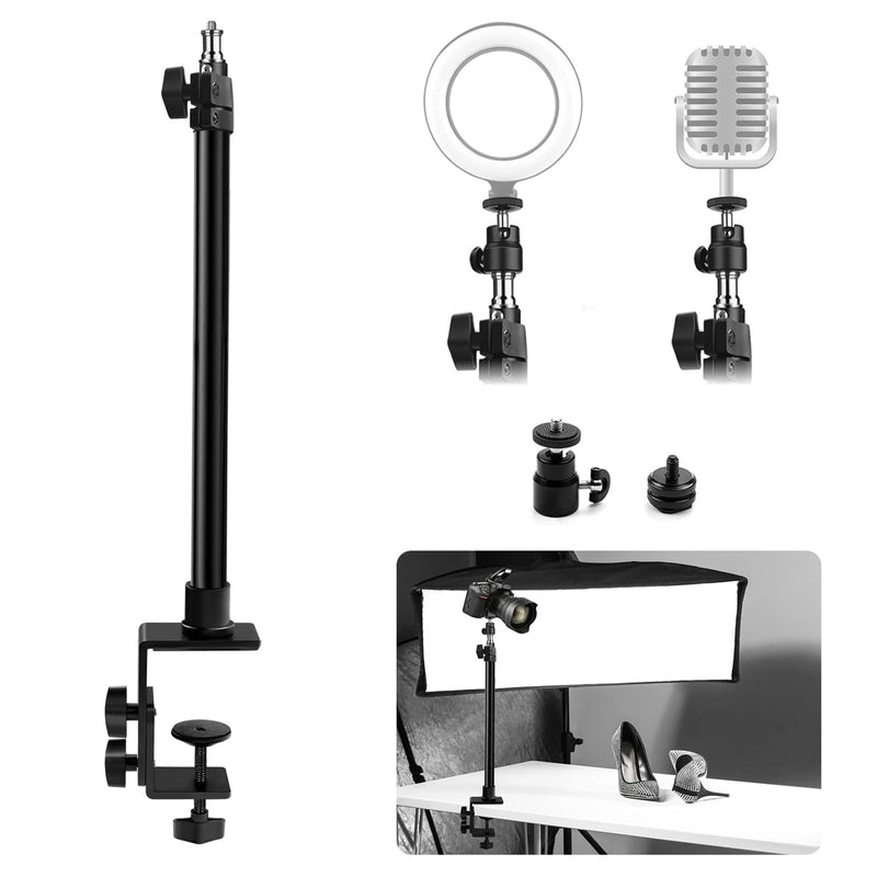 Tinpops Camera Desk Mount Stand, 15.5-21.5" Adjustable Desktop C-Clamp Mounting Stand, Aluminum Tabletop Light Stand with 1/4'' Screw Tip for DSLR Camera, Photography Video Light, Live Streaming 15.5-21.5 Inch