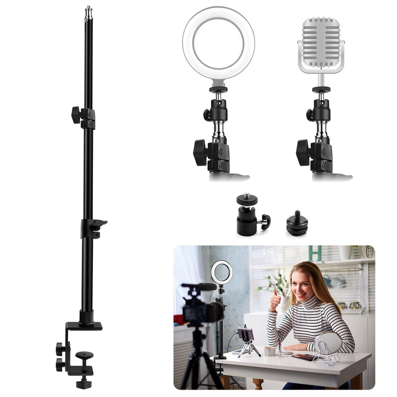 Tinpops Camera Desk Mount Stand, 21-41.5'' Adjustable Desktop C-Clamp Mounting Stand, Aluminum Tabletop Light Stand with 1/4'' Screw Tip for DSLR Camera, Photography Video Light, Live Streaming 21-41.5 Inch