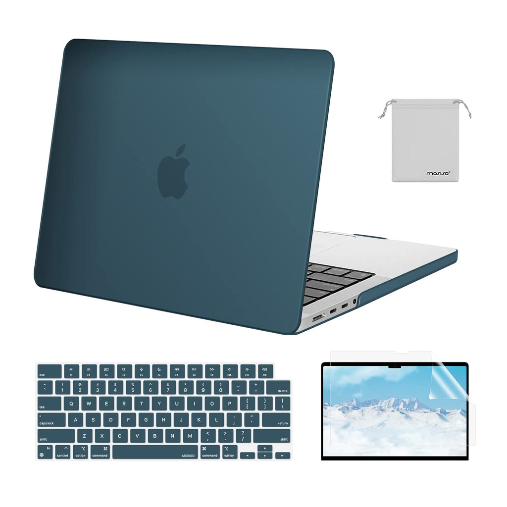 MOSISO Compatible with MacBook Pro 14 inch Case 2021 2022 Release A2442 M1 Pro/Max with Liquid Retina XDR Display Touch ID, Plastic Hard Shell&Keyboard Skin&Screen Protector&Storage Bag, Deep Teal