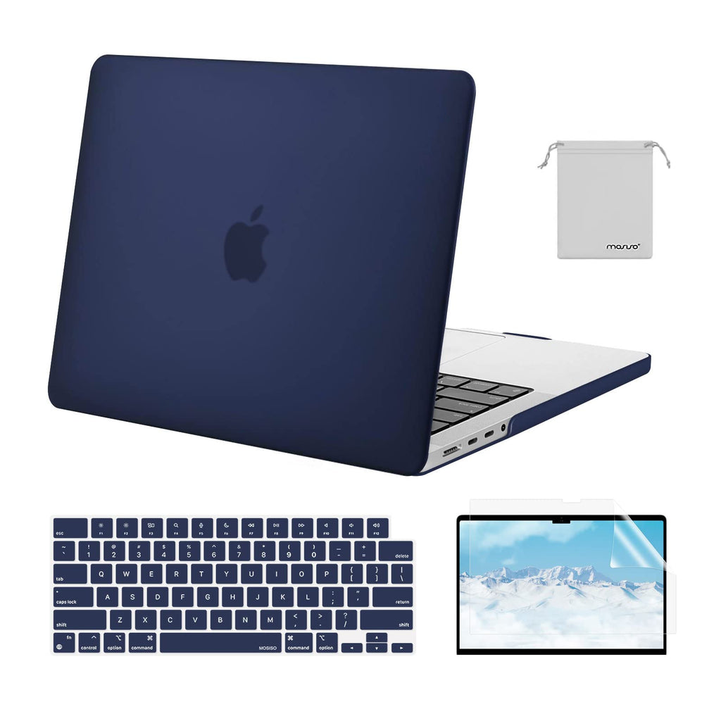MOSISO Compatible with MacBook Pro 14 inch Case 2021 2022 Release A2442 M1 Pro/Max with Liquid Retina XDR Display Touch ID, Plastic Hard Shell&Keyboard Skin&Screen Protector&Storage Bag, Navy Blue