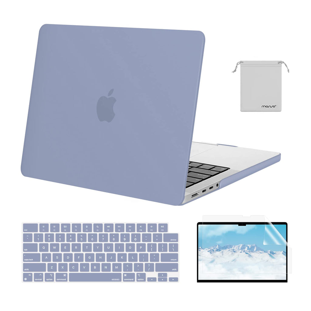 MOSISO Compatible with MacBook Pro 14 inch Case 2021 2022 Release A2442 M1 Pro/Max with Liquid Retina XDR Display Touch ID, Plastic Hard Shell&Keyboard Skin&Screen Protector&Storage Bag, Lavender Gray