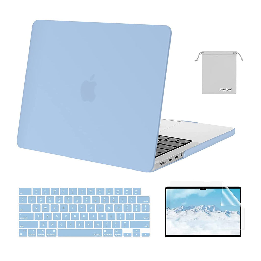 MOSISO Compatible with MacBook Pro 14 inch Case 2021 2022 Release A2442 M1 Pro/Max with Liquid Retina XDR Display Touch ID, Plastic Hard Shell&Keyboard Skin&Screen Protector&Storage Bag, Airy Blue