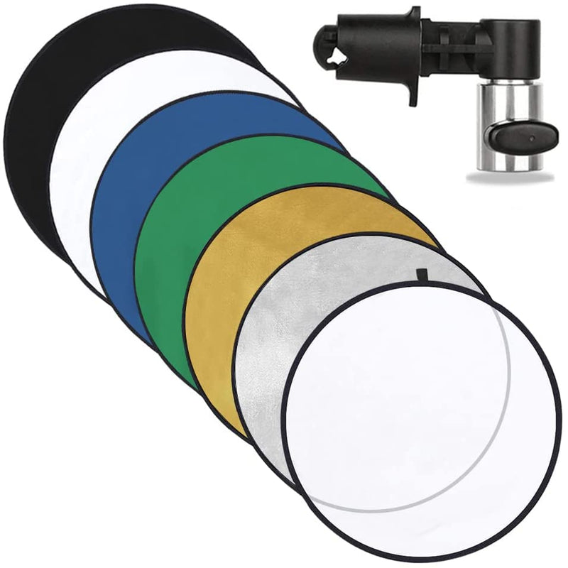Photography Reflector with Clip 24 Inch 7in1Photo Light Collapsible Diffuser Reflector with Bag for Studio Photography Outdoor Lighting Translucent Silver Gold White Black Green Blue(24inch/60cm) 7in1/24inch