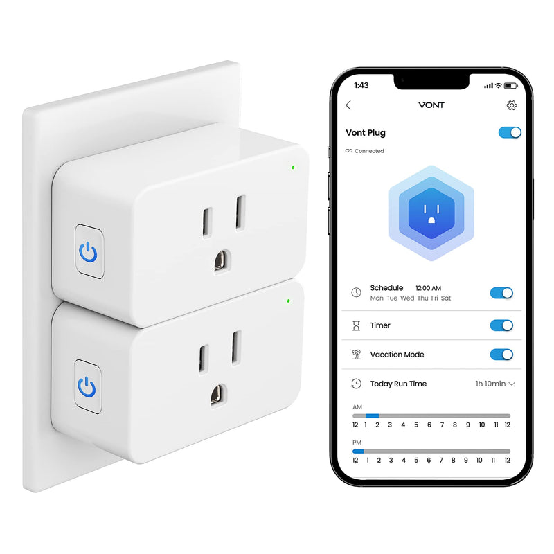 Vont Smart Plug [2 Pack] Alexa Smart Plugs, WiFi + Bluetooth, Google Assistant & IFTTT, Voice Command, Timer & Schedules, Control Anywhere, Vacation Mode, ETL & FCC Certified, No Hub Required 2