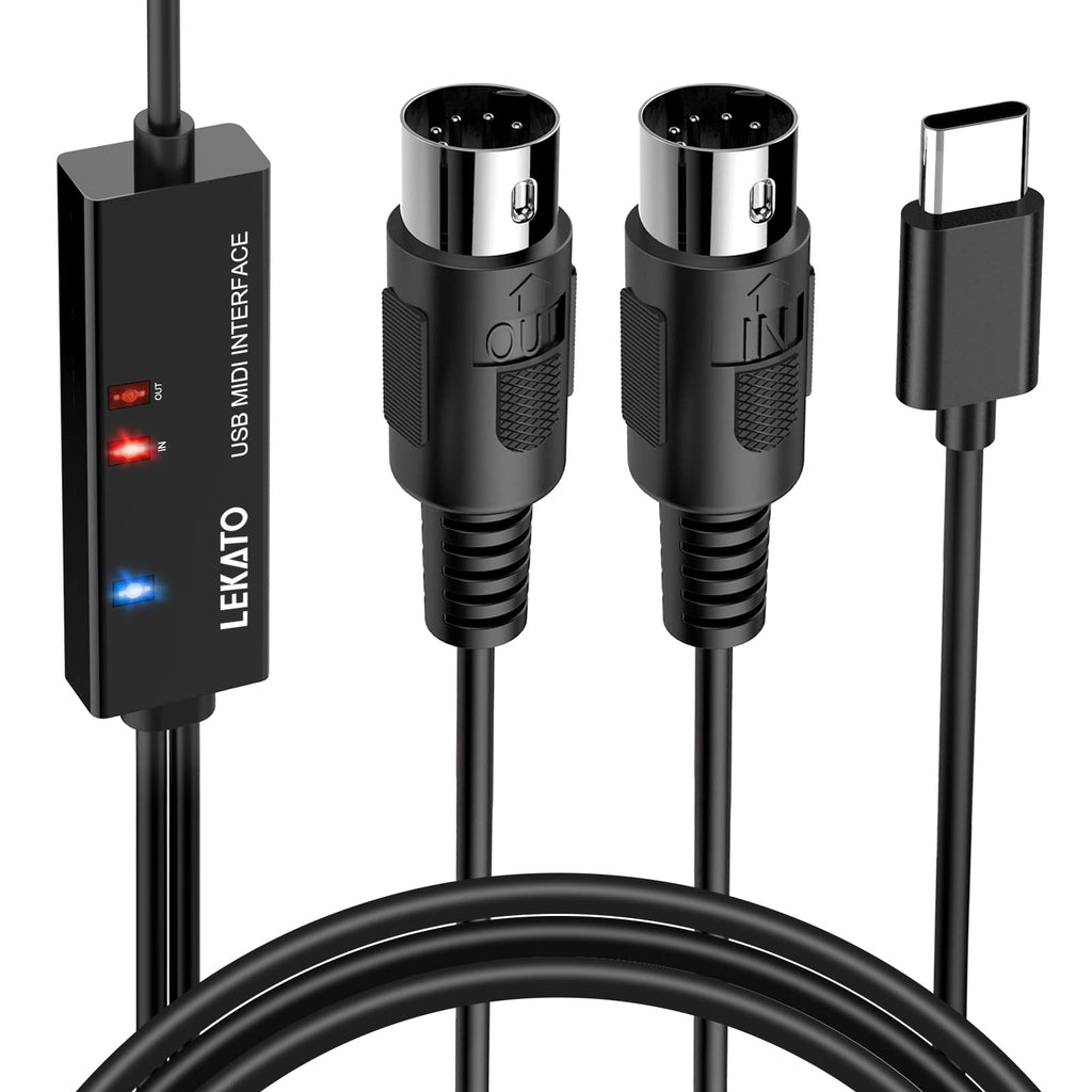 LEKATO USB Type-C MIDI Interface MIDI Cable Adapter with Input & Output Connecting with Keyboard/Synthesizer for Editing & Recording Professional MIDI Adapter Cord with Windows/Mac for Studio -6.5Ft