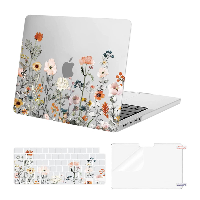 MOSISO Compatible with MacBook Pro 14 inch Case 2021 2022 Release A2442 M1 Pro / M1 Max with Liquid Retina XDR Display, Plastic Garden Flowers Hard Shell&Keyboard Cover&Screen Protector, Transparent