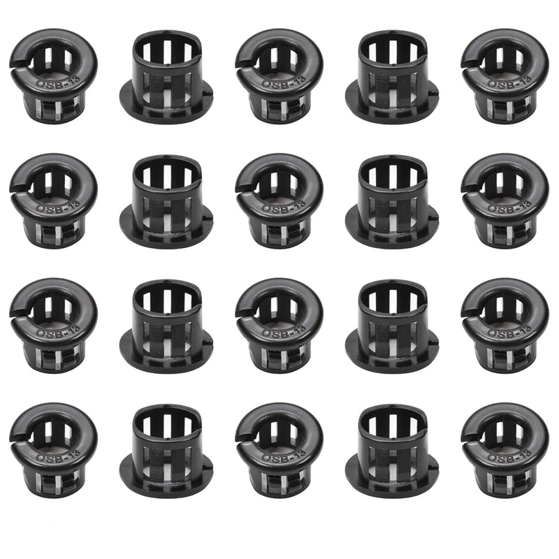 Bettomshin 200Pcs Black Snap Bushing 13mm/0.51" Mounting Dia Nylon Snap in Cable Hose Bushing Grommet Protectors OSB-13 for Cable Snap Bushing Insulated Protection