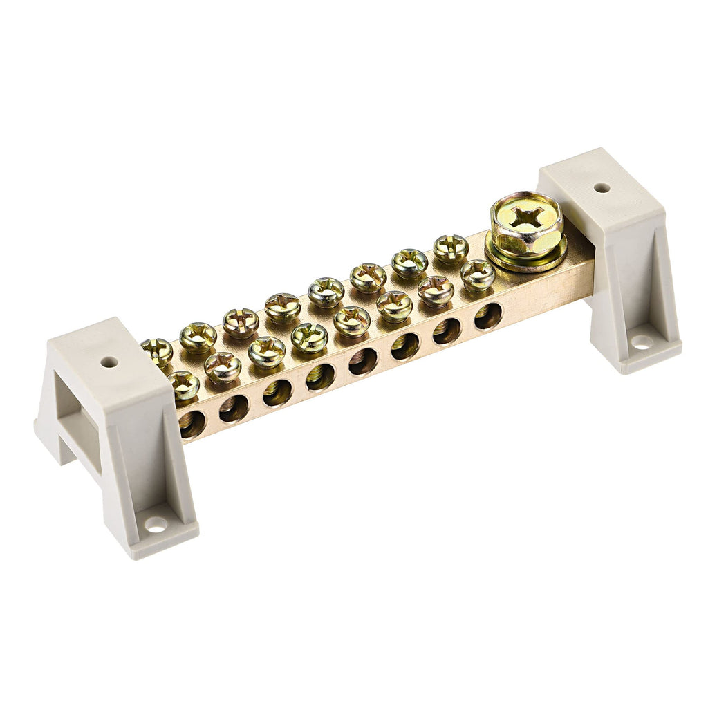 MECCANIXITY Terminal Ground Bar Screw Block Barrier Brass 17 Positions with Bracket for Electrical Distribution 2 Pcs