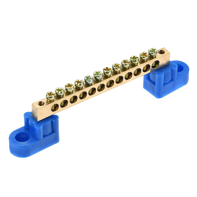 MECCANIXITY Terminal Ground Bar Screw Block Barrier Brass 12 Positions Blue for Electrical Distribution 4 Pcs