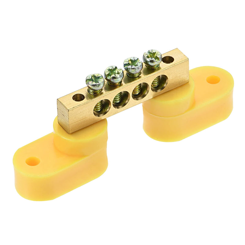 MECCANIXITY Terminal Ground Bar Screw Block Barrier Brass 4 Positions Yellow for Electrical Distribution 4 Pcs